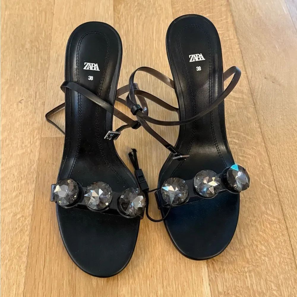 Zara Black Sandals with Crystal Embellishments